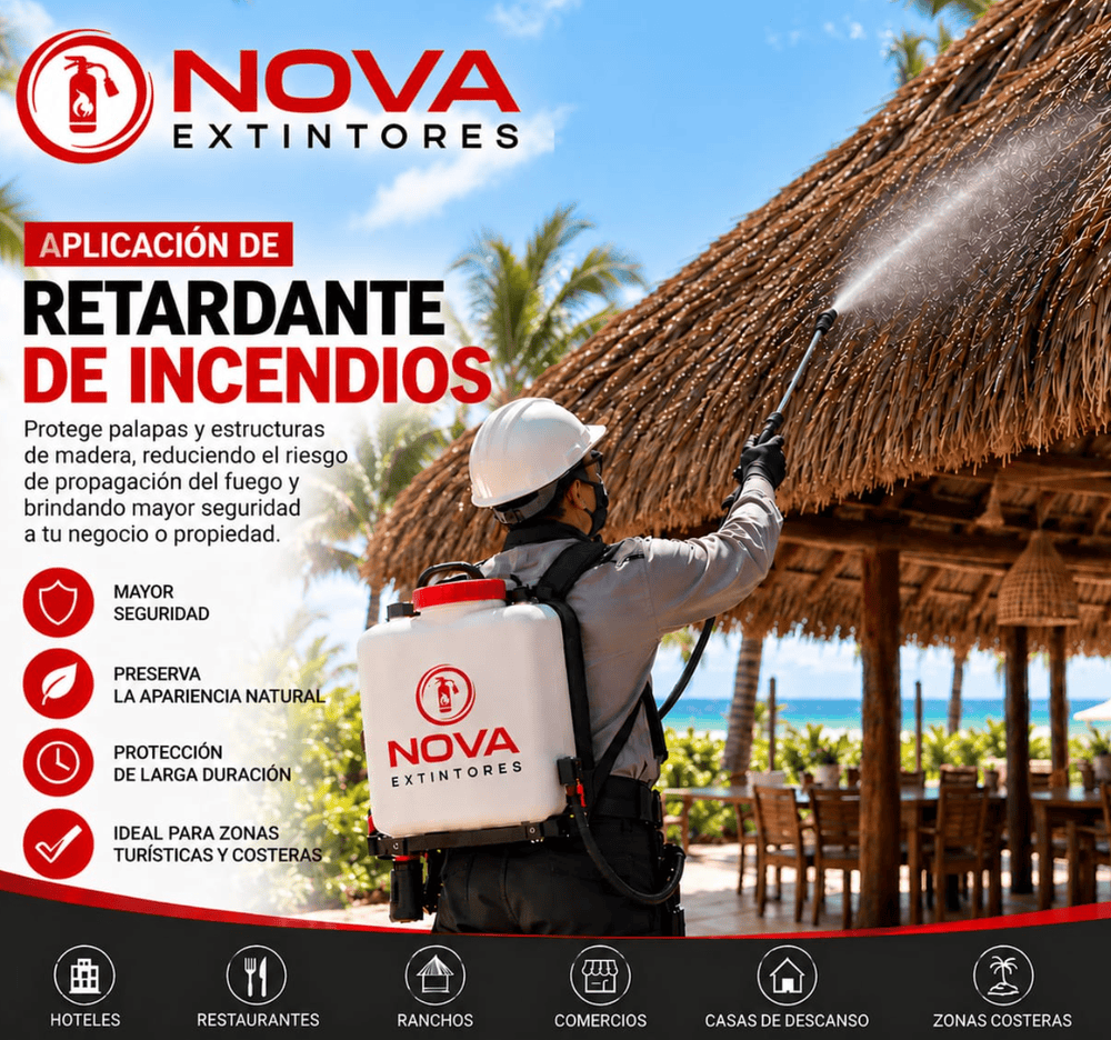 Nova Extintores: aplicación de retardante en una palapa